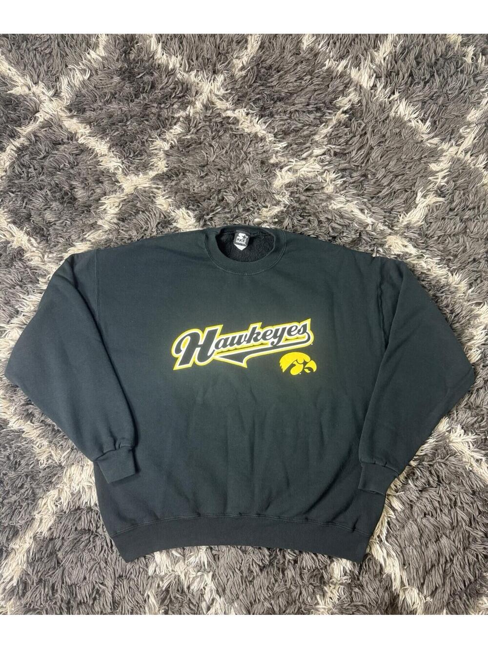 Vintage 90s Starter Iowa Hawkeyes Crewneck Sweatshirt Black Mens XL Tigerhawk